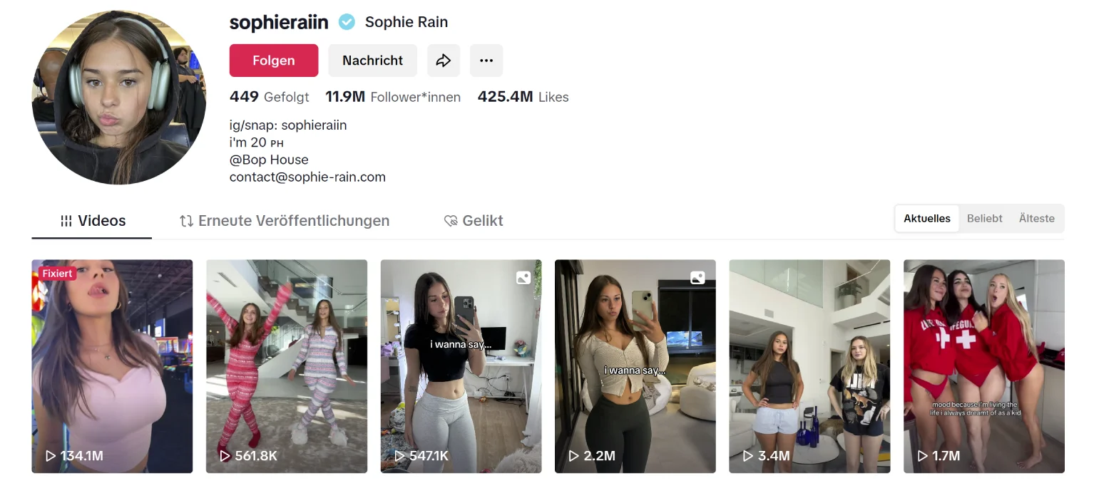 tiktok channel of sophie rain